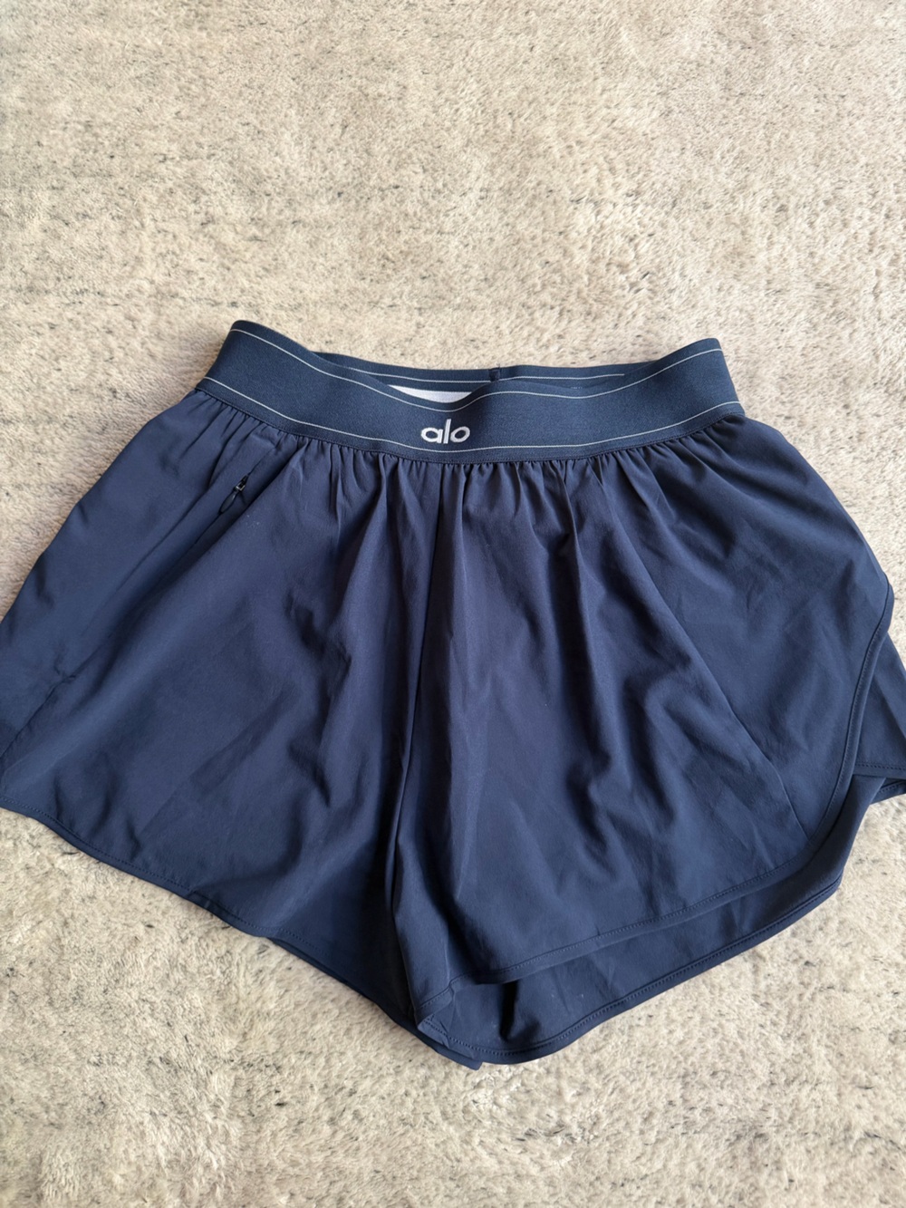 ALO Yoga Navy Skort with Light Gray Stripe Waistband